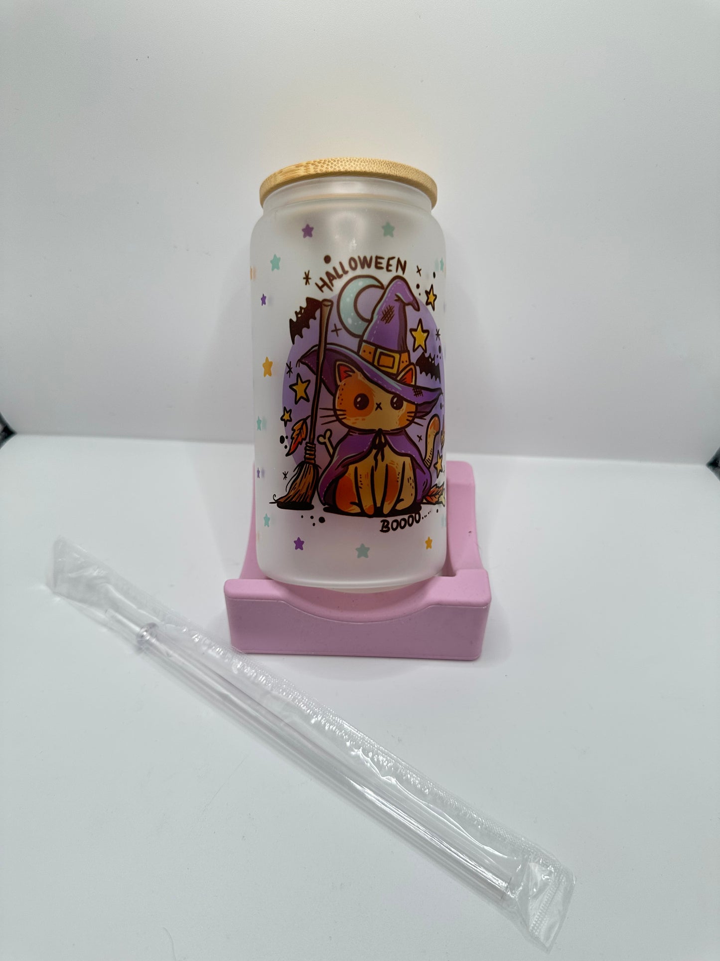 Vaso con tapa y cañita halloween