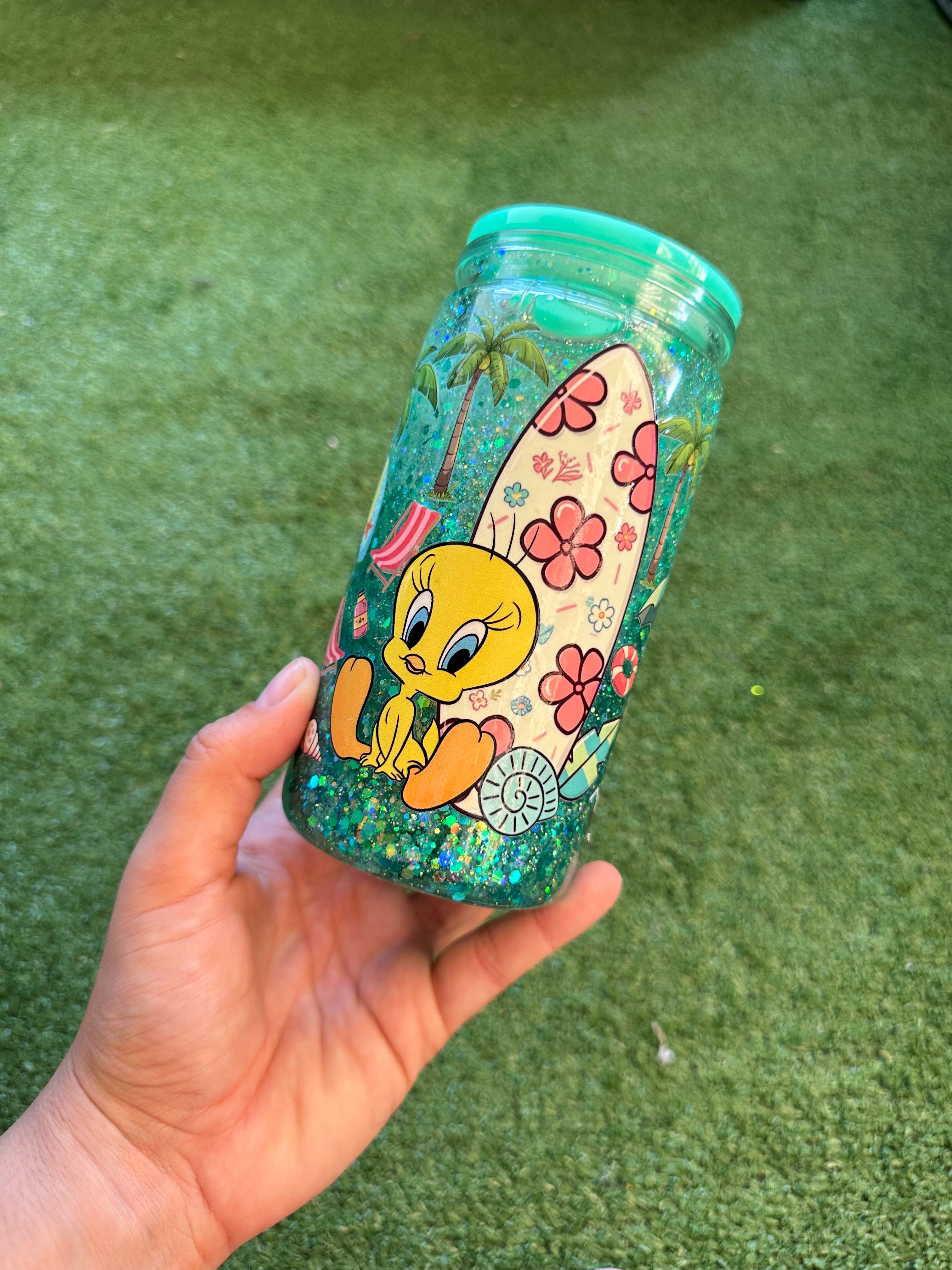 Vaso shaker con tapa y cañita