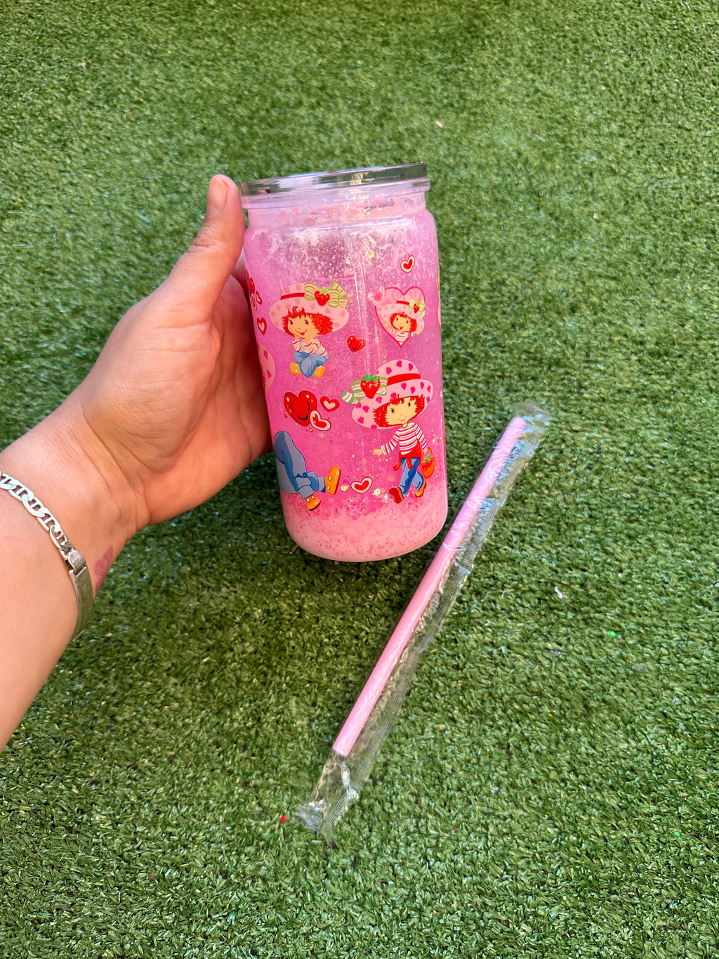 Vaso shaker con tapa y cañita