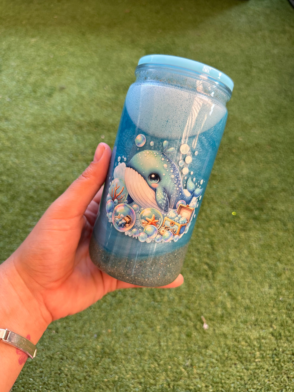Vaso shaker con tapa y cañita Playa