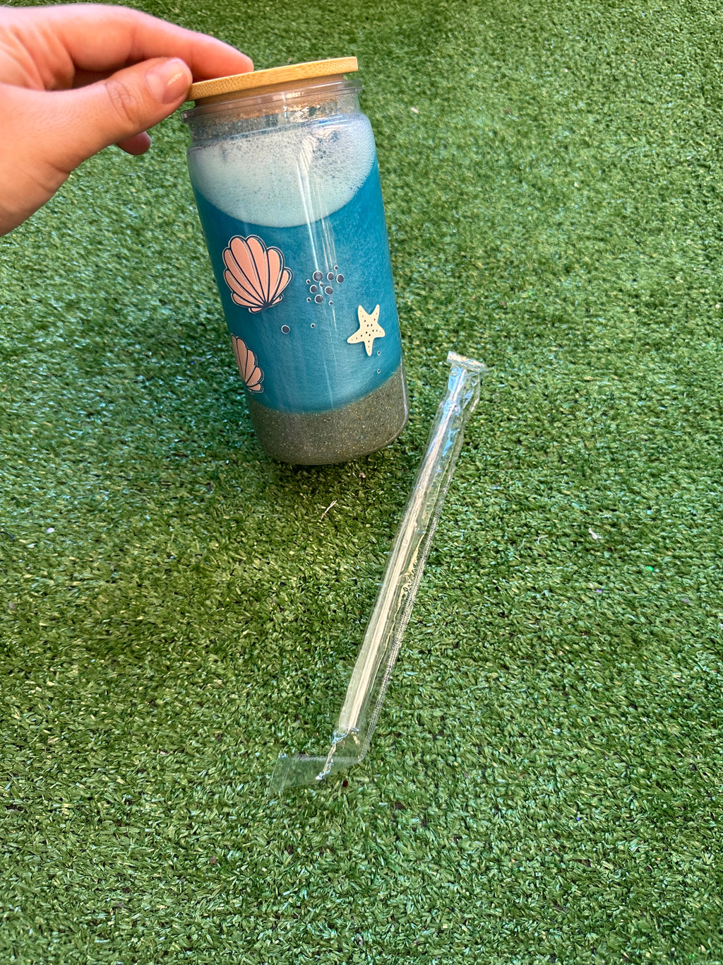 Vaso shaker con tapa y cañita Playa