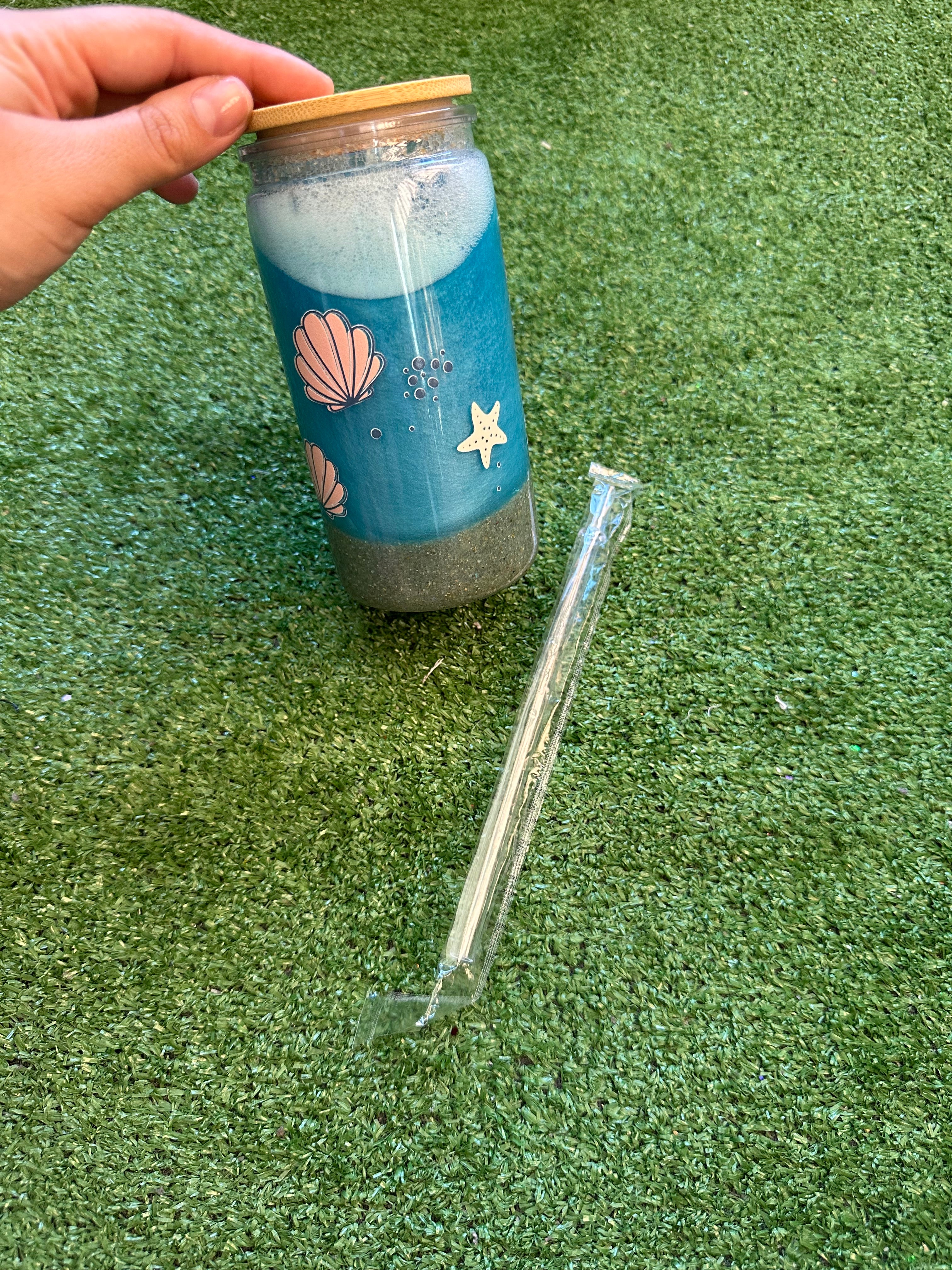 Vaso shaker con tapa y cañita Playa