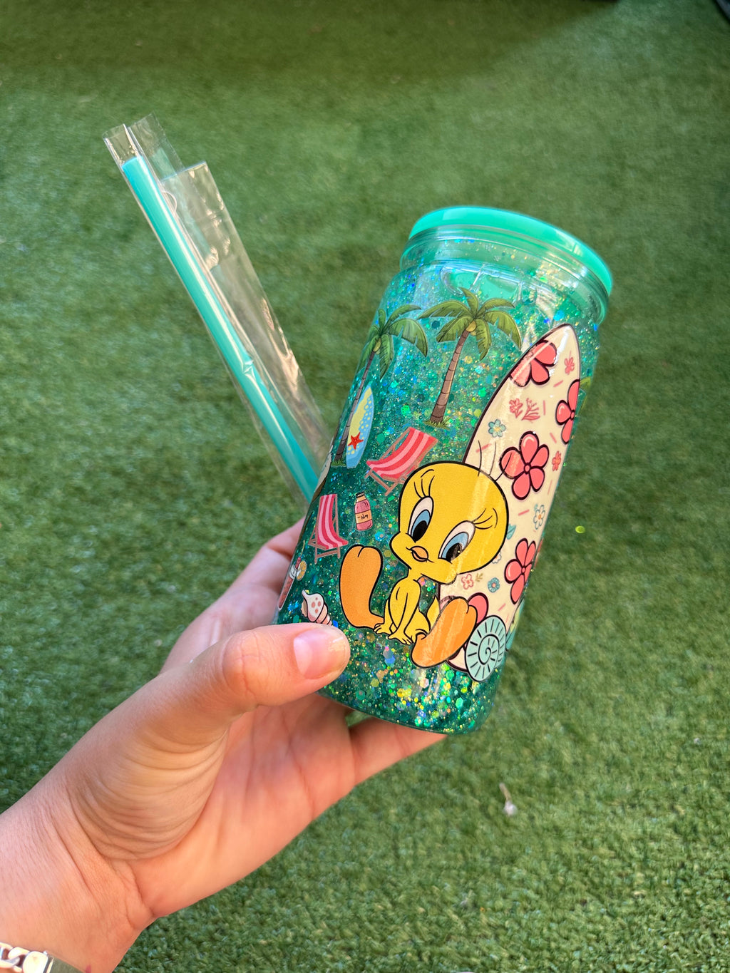 Vaso shaker con tapa y cañita