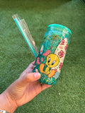 Vaso shaker con tapa y cañita