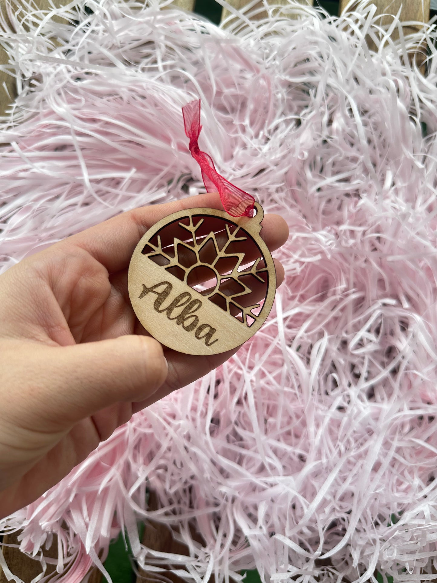 Bola de Navidad personalizable madera copo