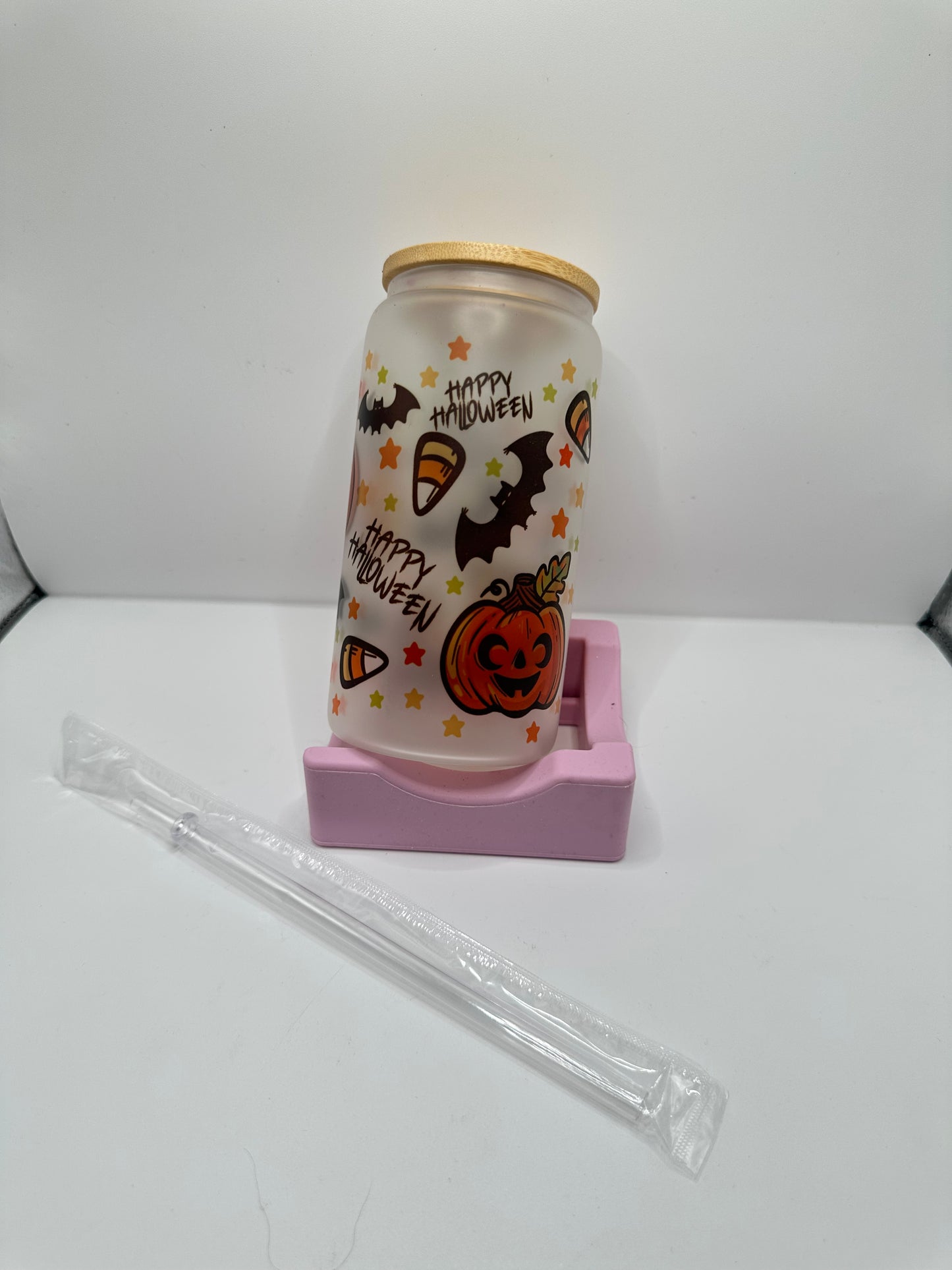 Vaso con tapa y cañita halloween