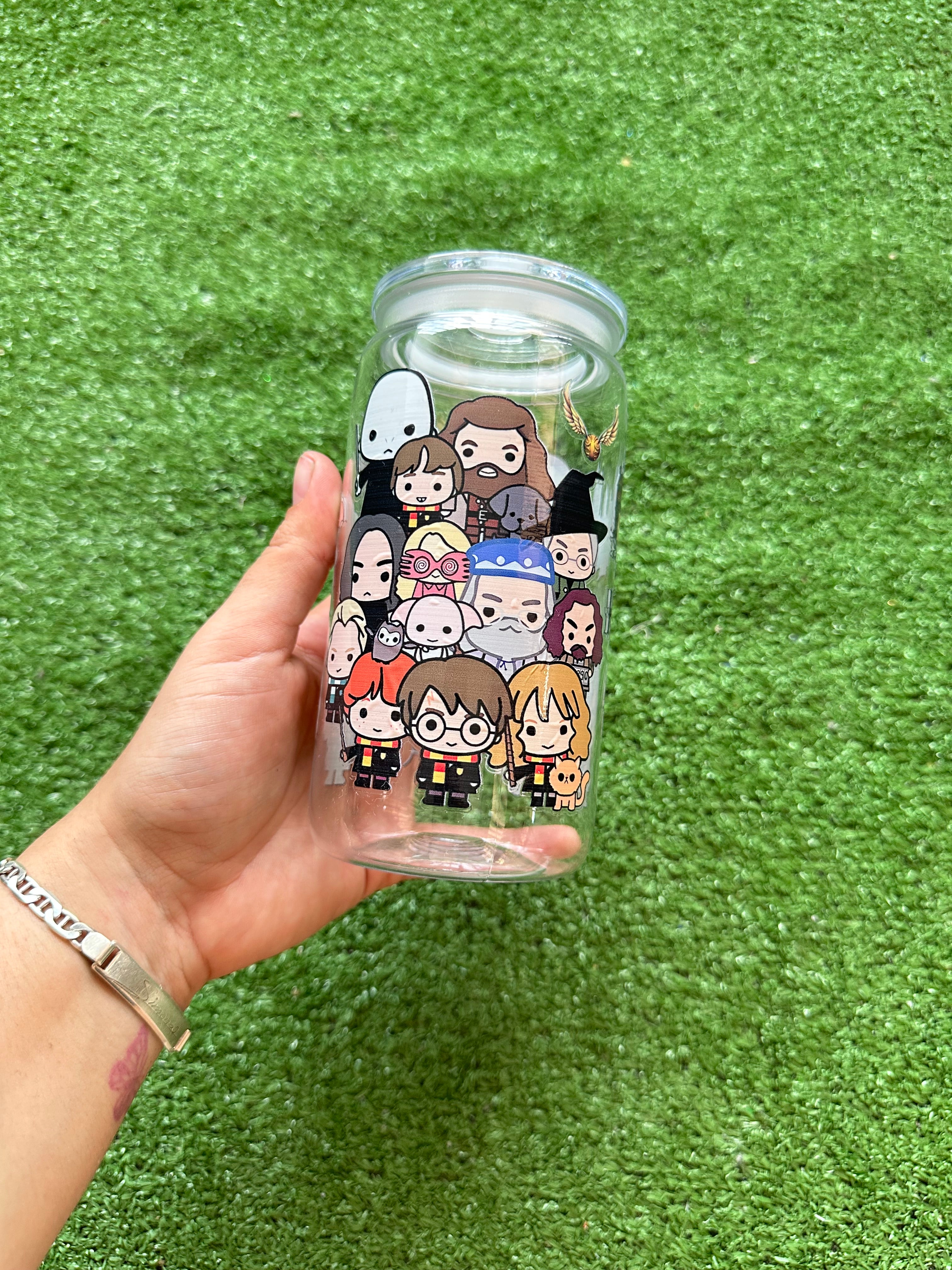 Vaso con tapa y cañita