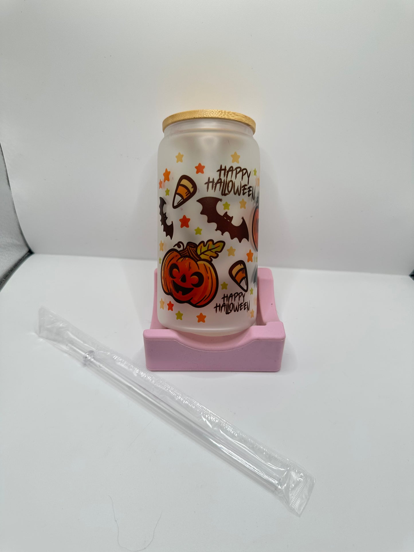 Vaso con tapa y cañita halloween