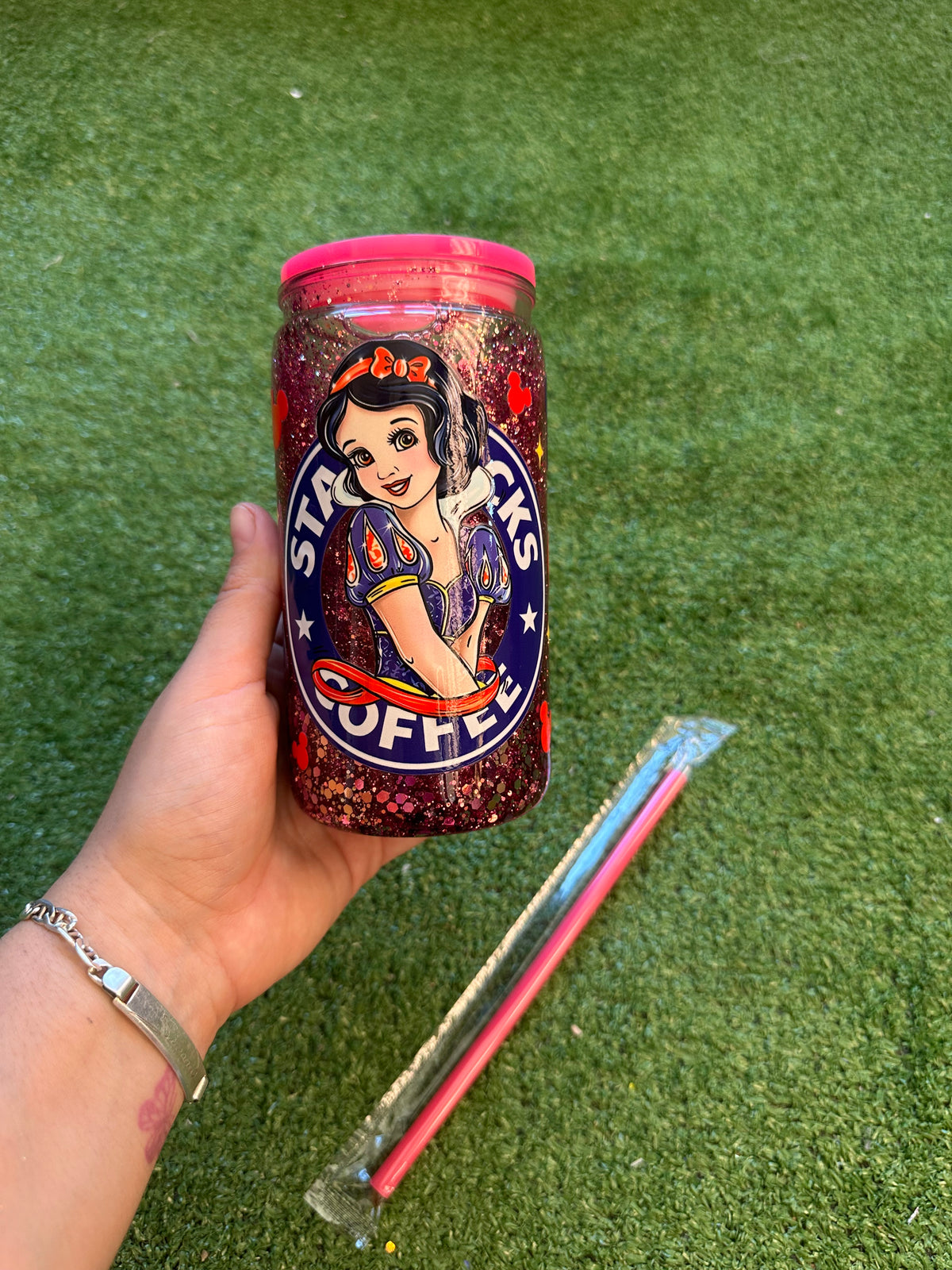 Vaso shaker con tapa y cañita