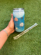 Vaso shaker con tapa y cañita Playa
