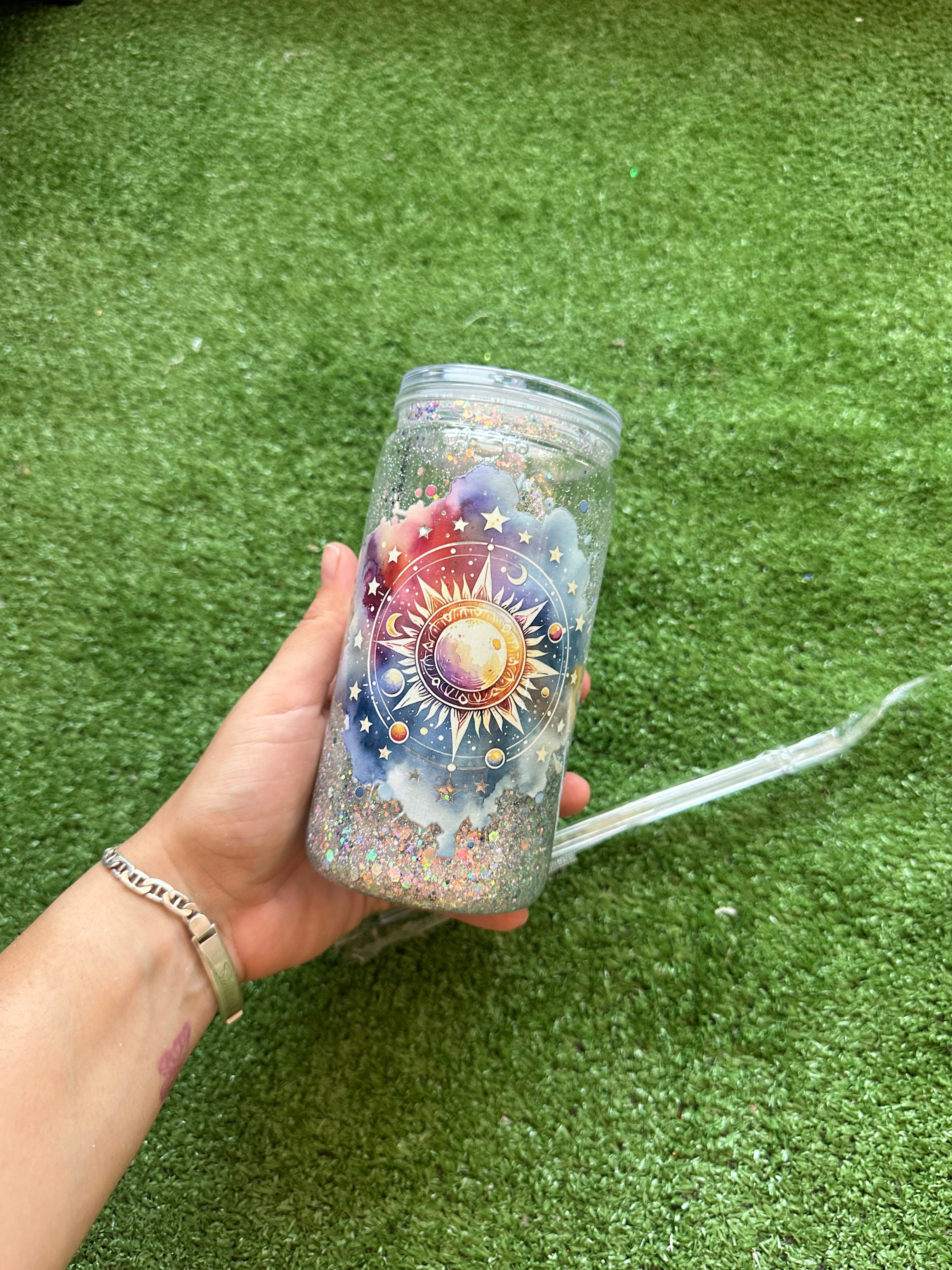 Vaso shaker con tapa y cañita
