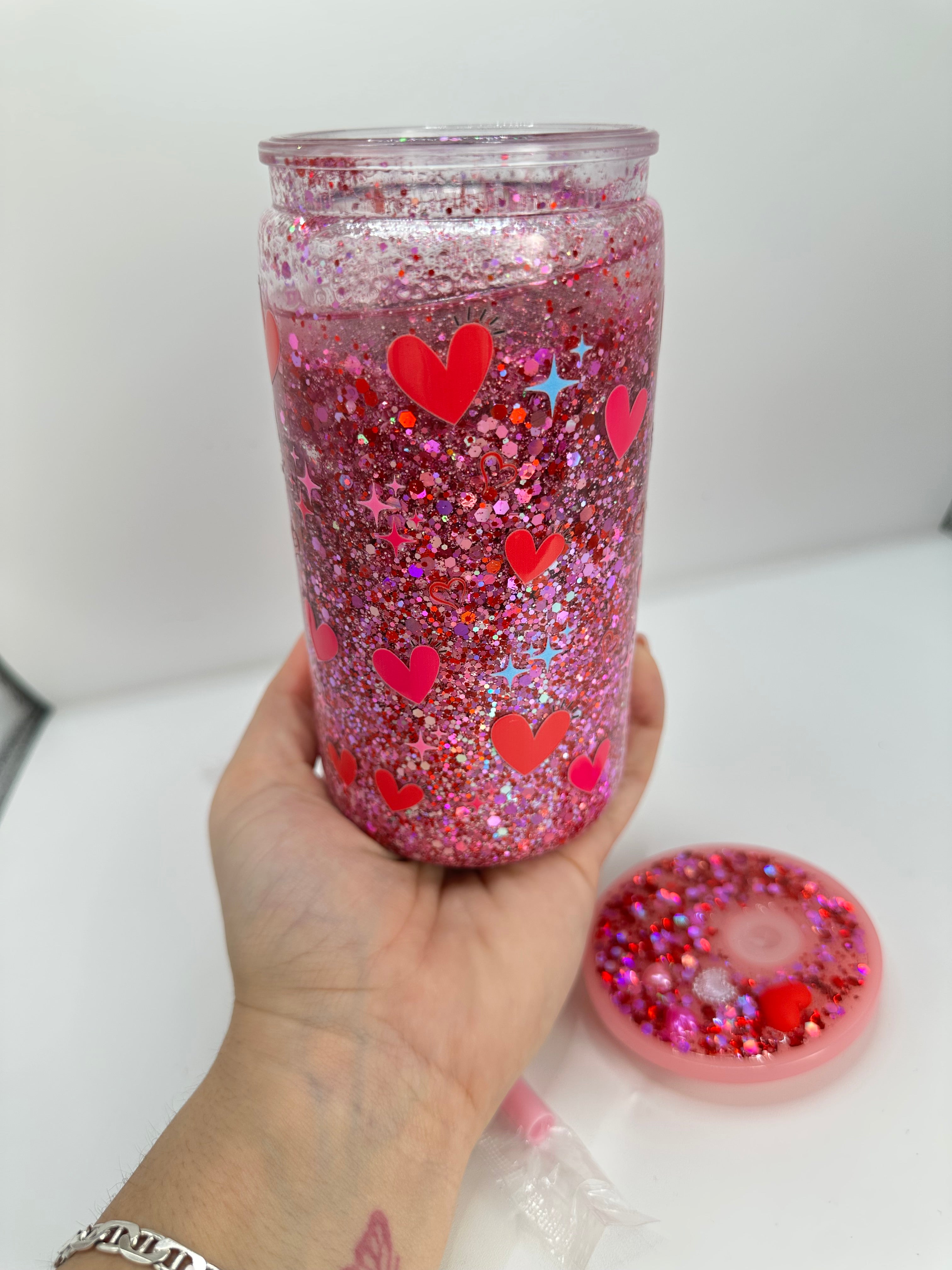 Vaso shaker con tapa y cañita