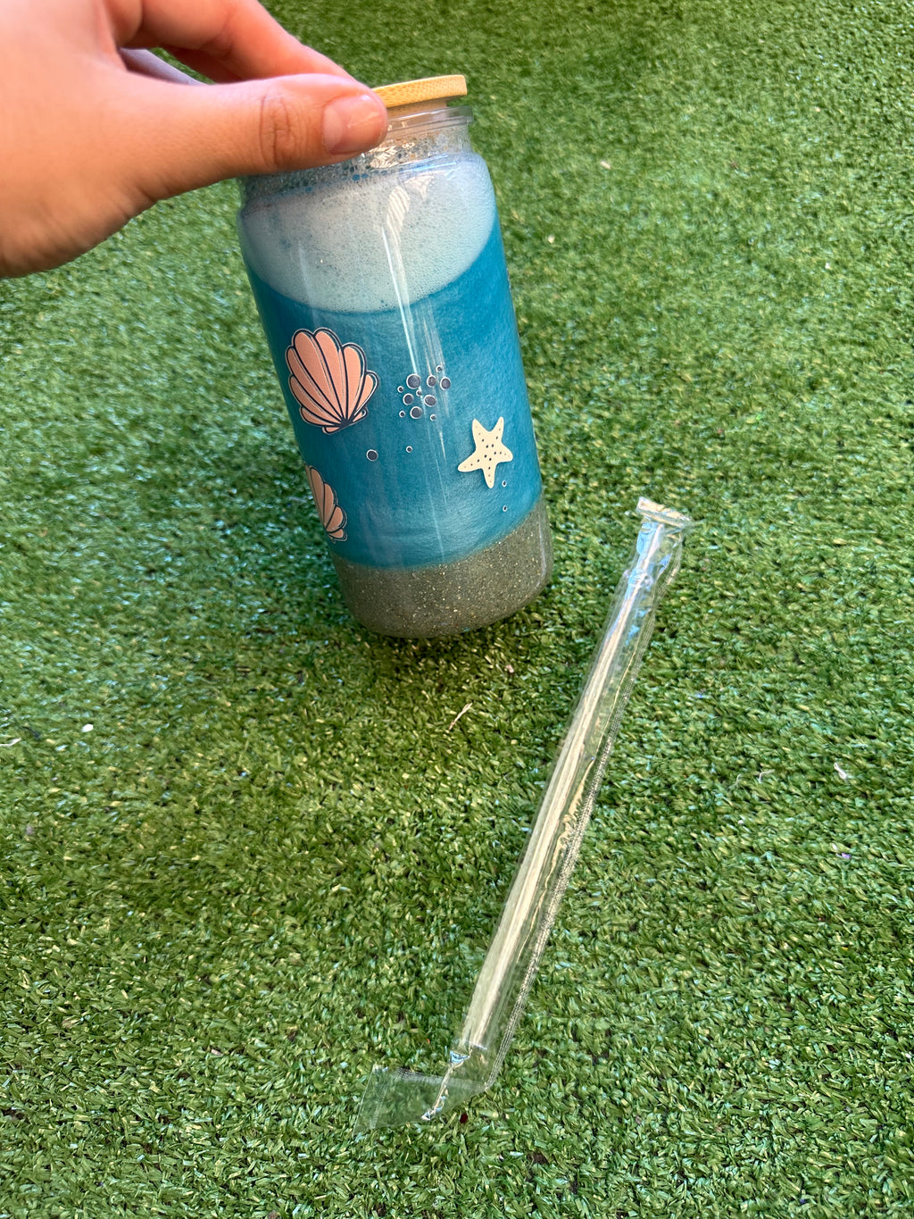 Vaso shaker con tapa y cañita Playa