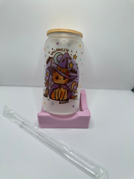Vaso con tapa y cañita halloween