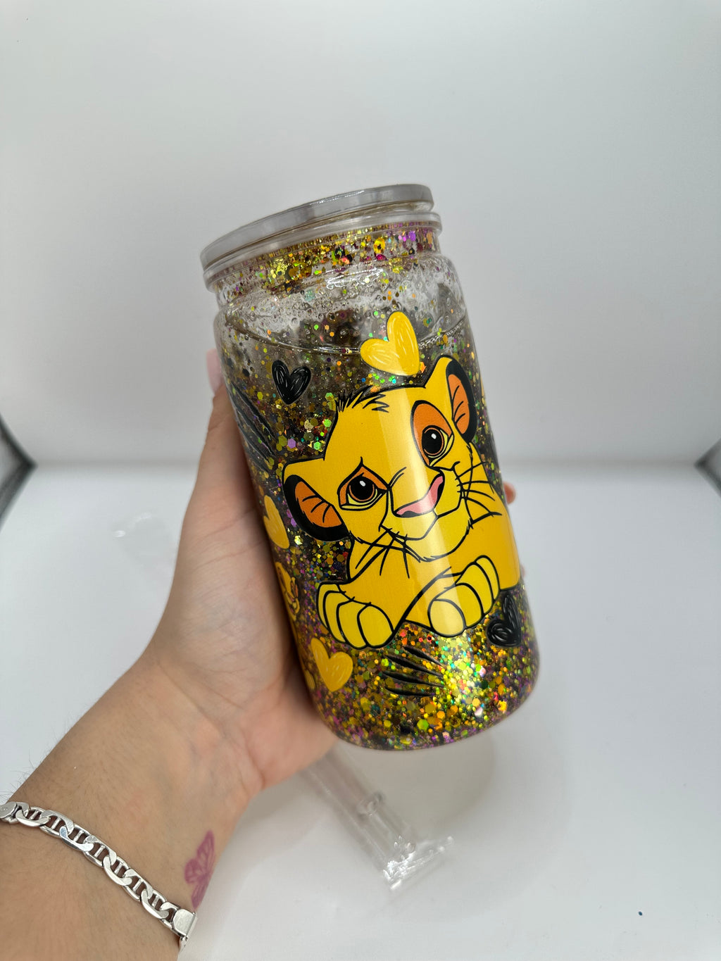 Vaso shaker con tapa y cañita