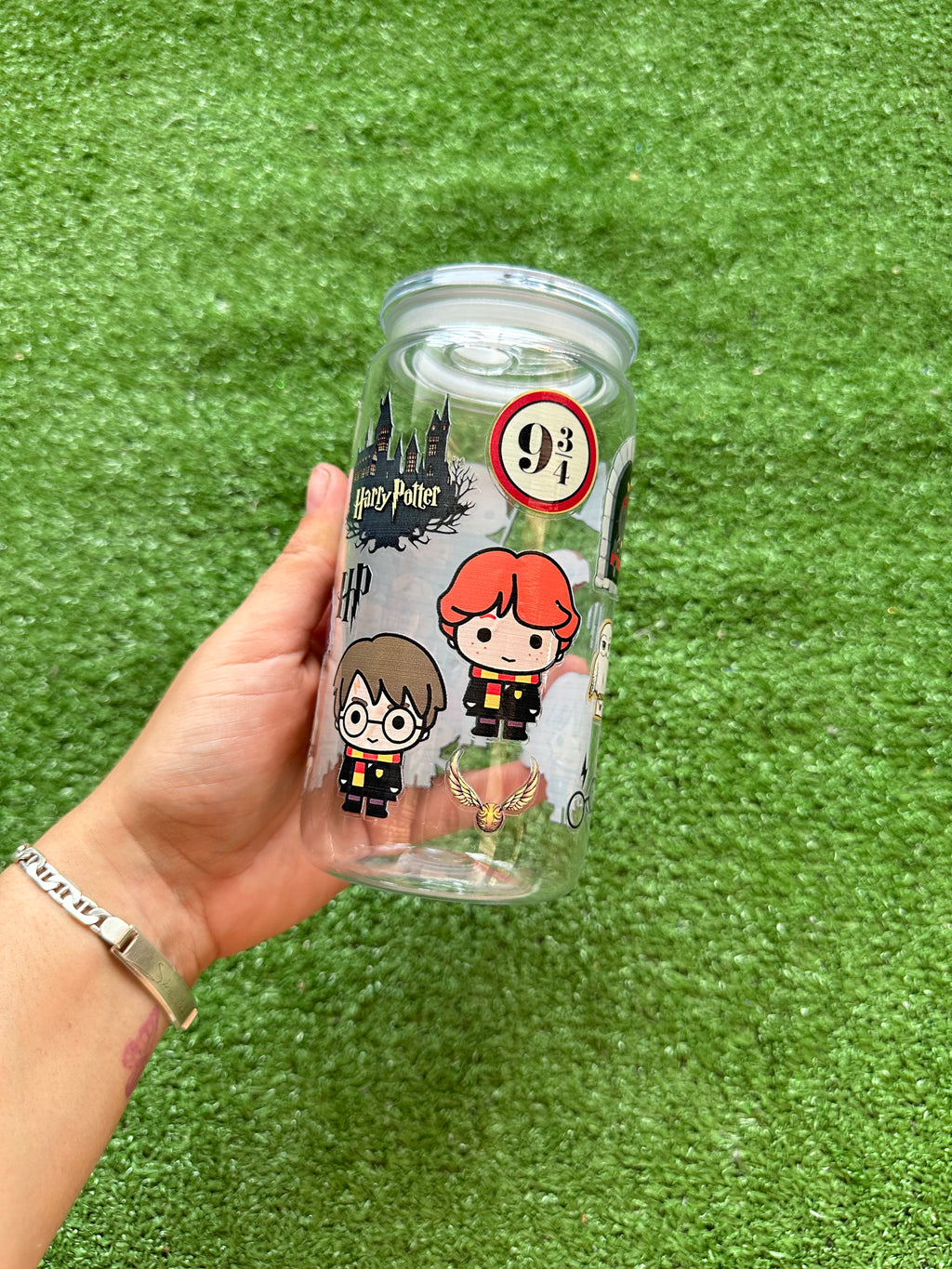 Vaso con tapa y cañita
