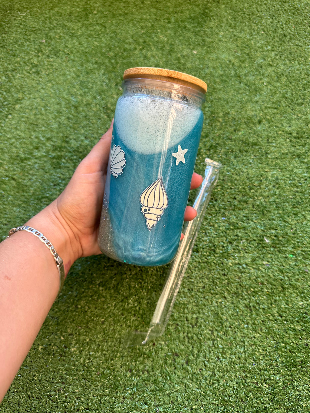 Vaso shaker con tapa y cañita Playa