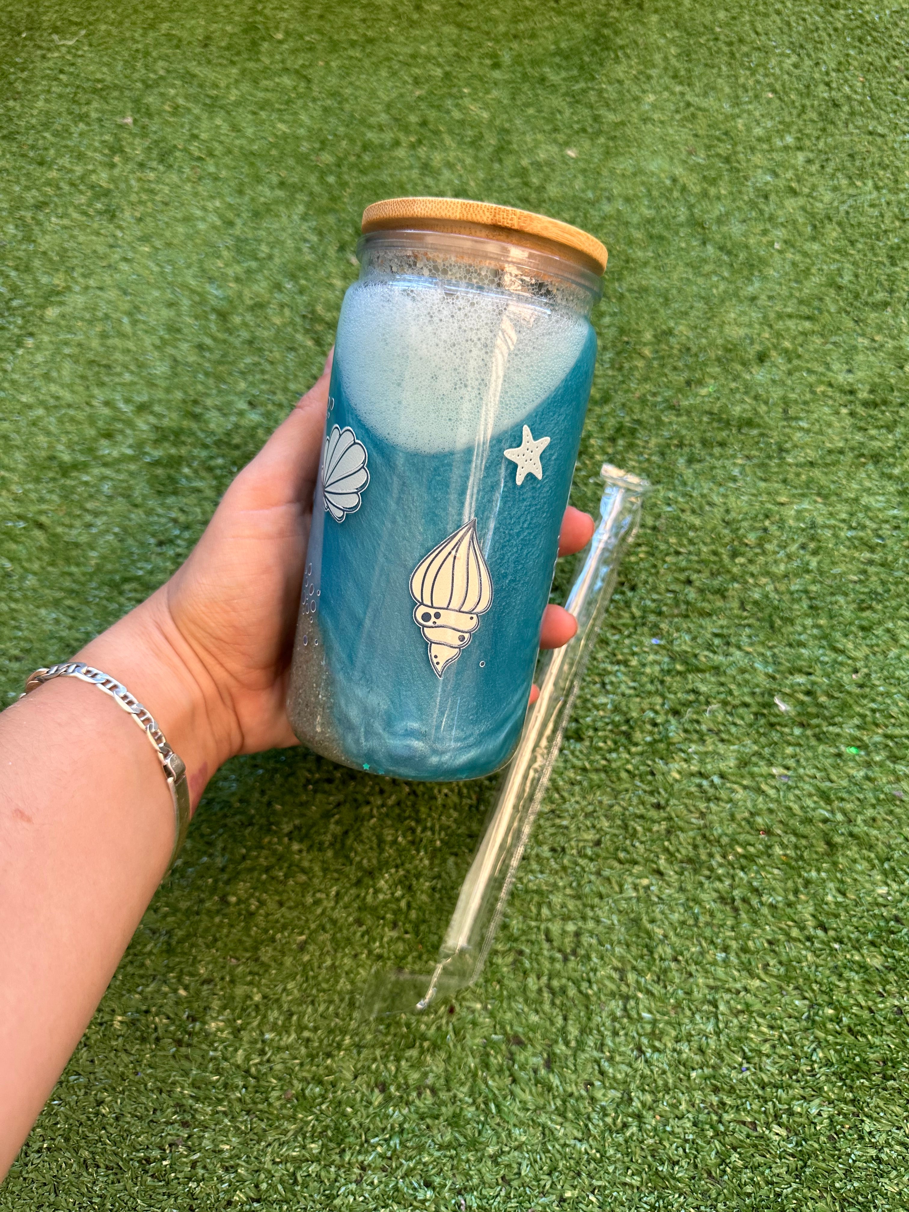 Vaso shaker con tapa y cañita Playa