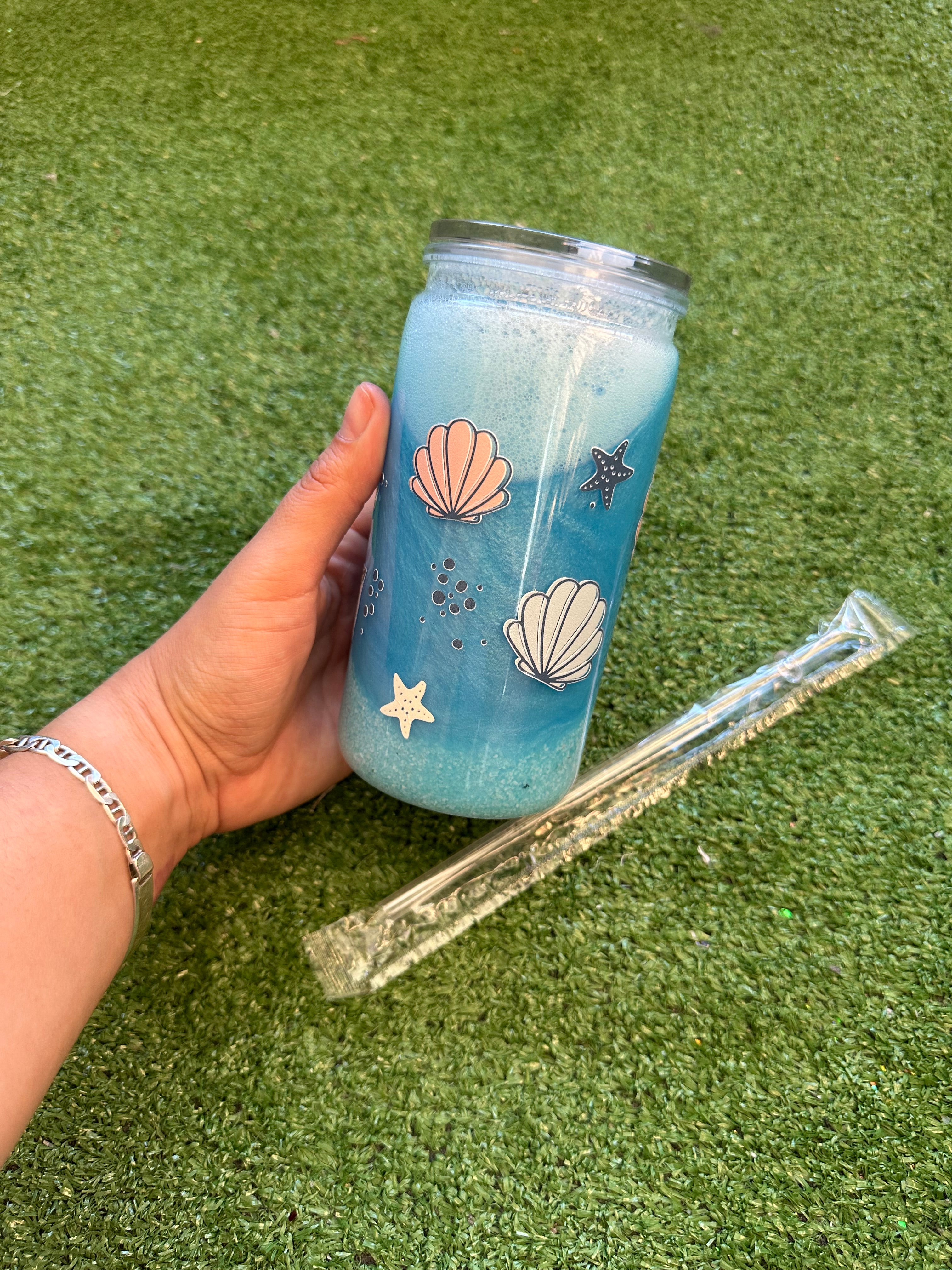 Vaso shaker con tapa y cañita Playa