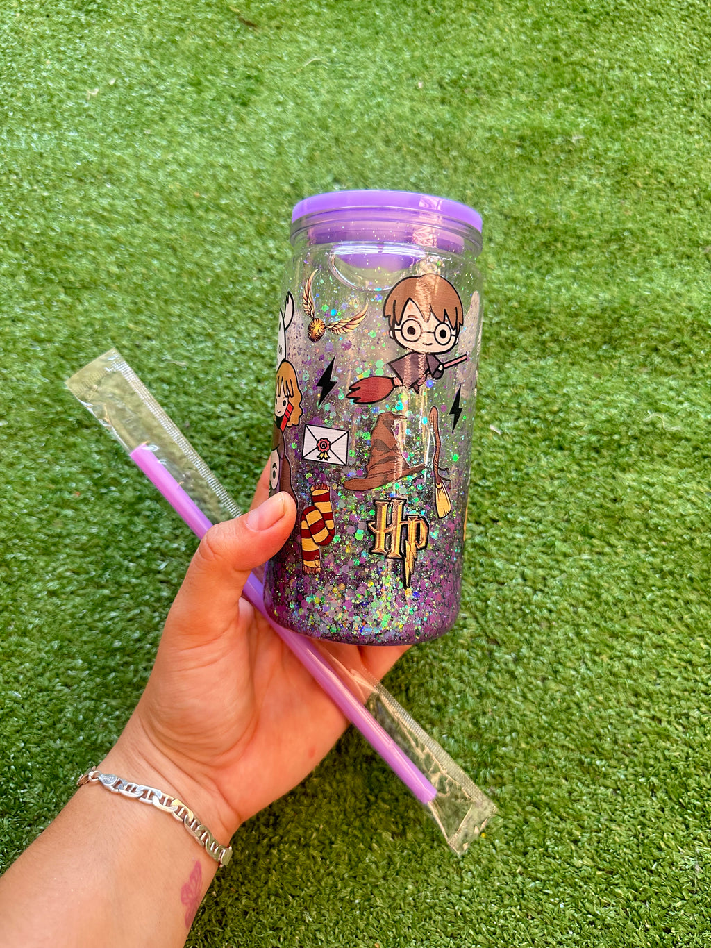Vaso shaker con tapa y cañita