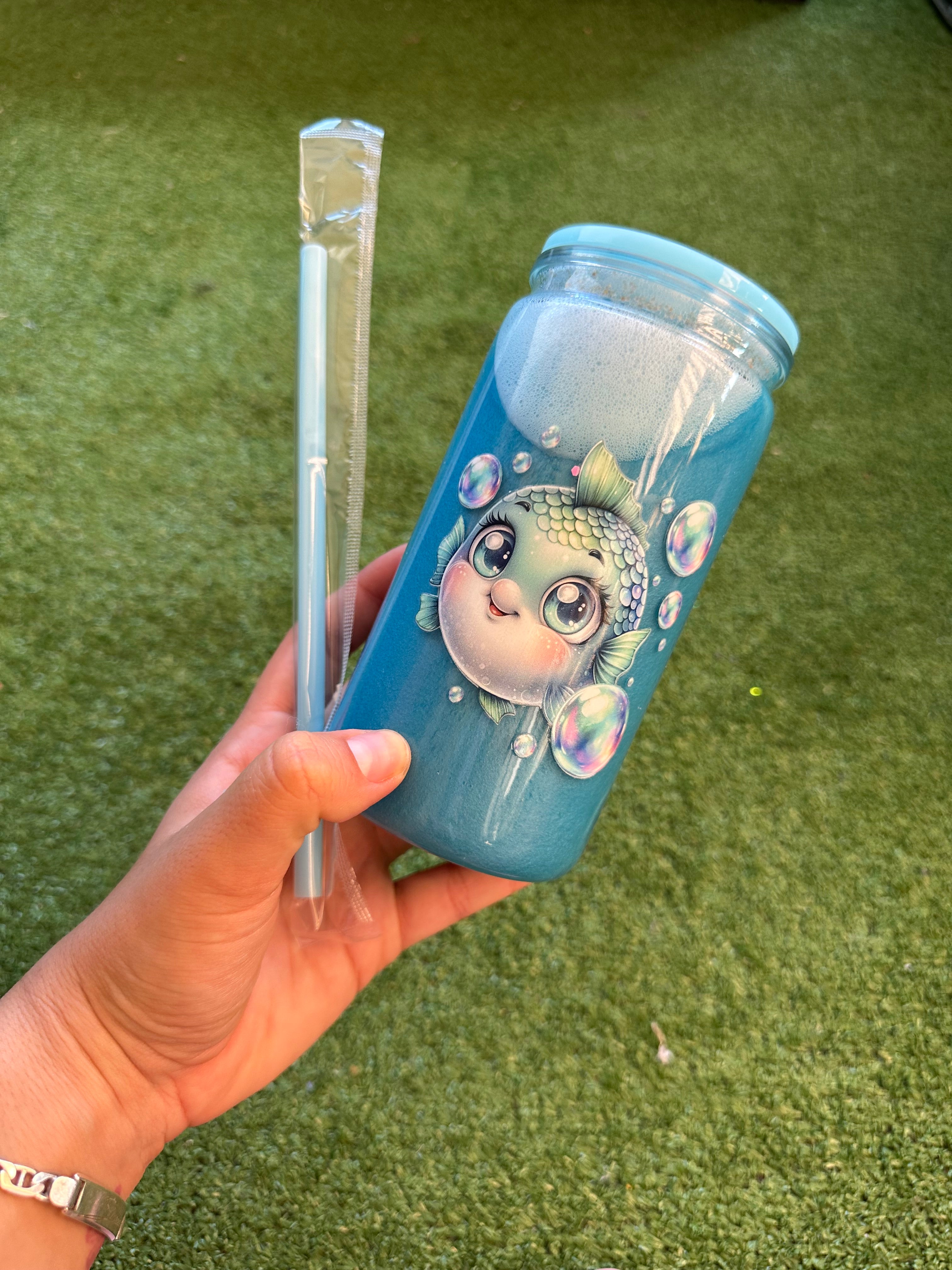 Vaso shaker con tapa y cañita Playa