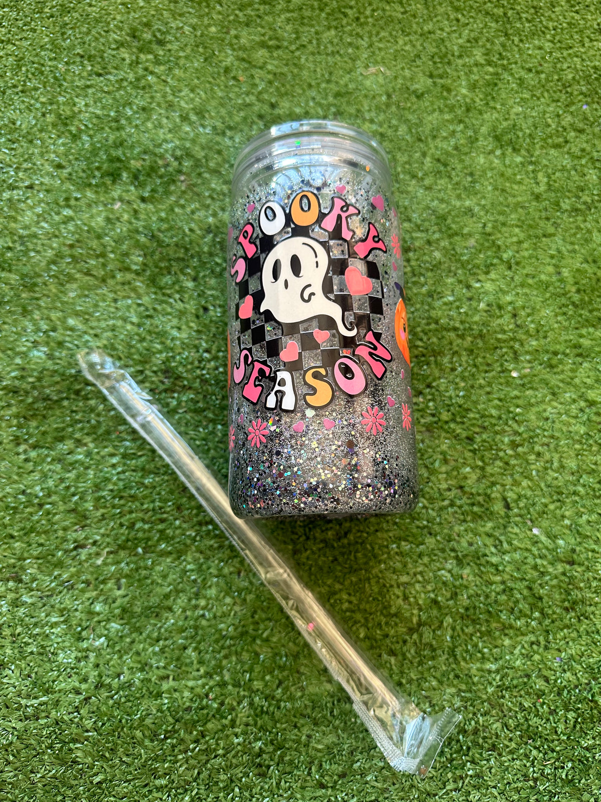 Vaso shaker con tapa y cañita