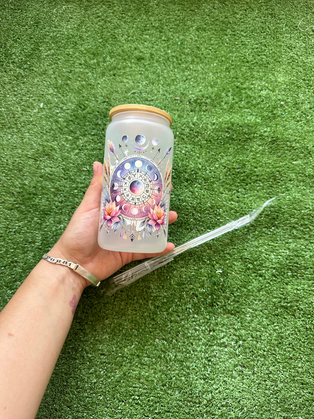 Vaso cristal con tapa y cañita