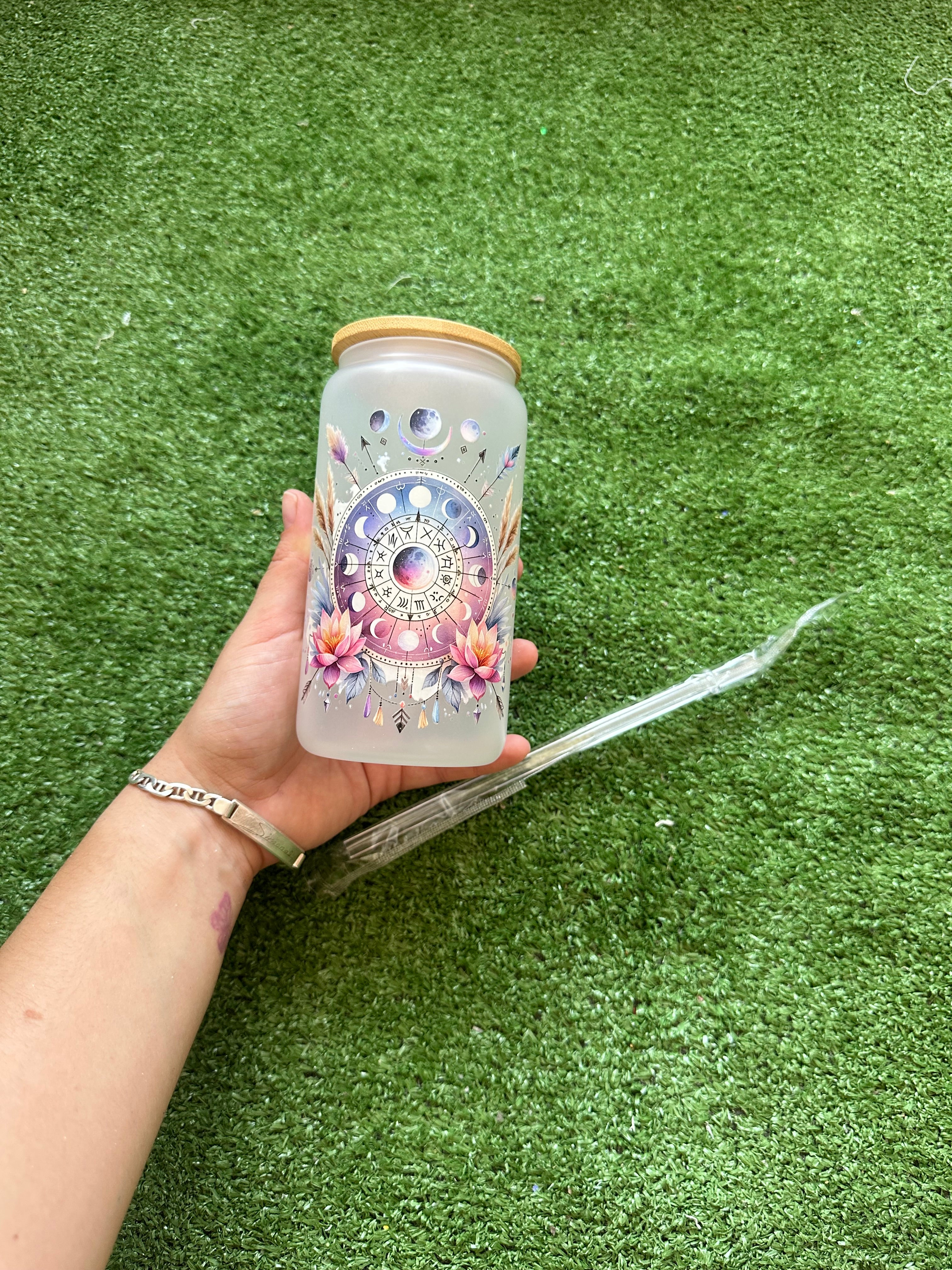 Vaso cristal con tapa y cañita