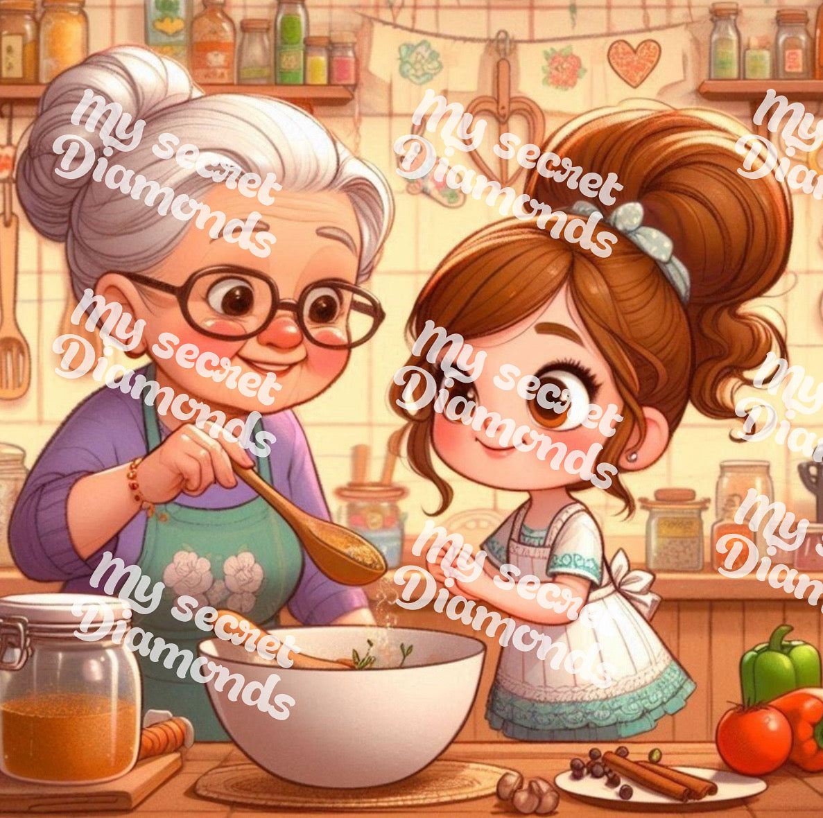 Lienzo  "Cocina con la yaya ”