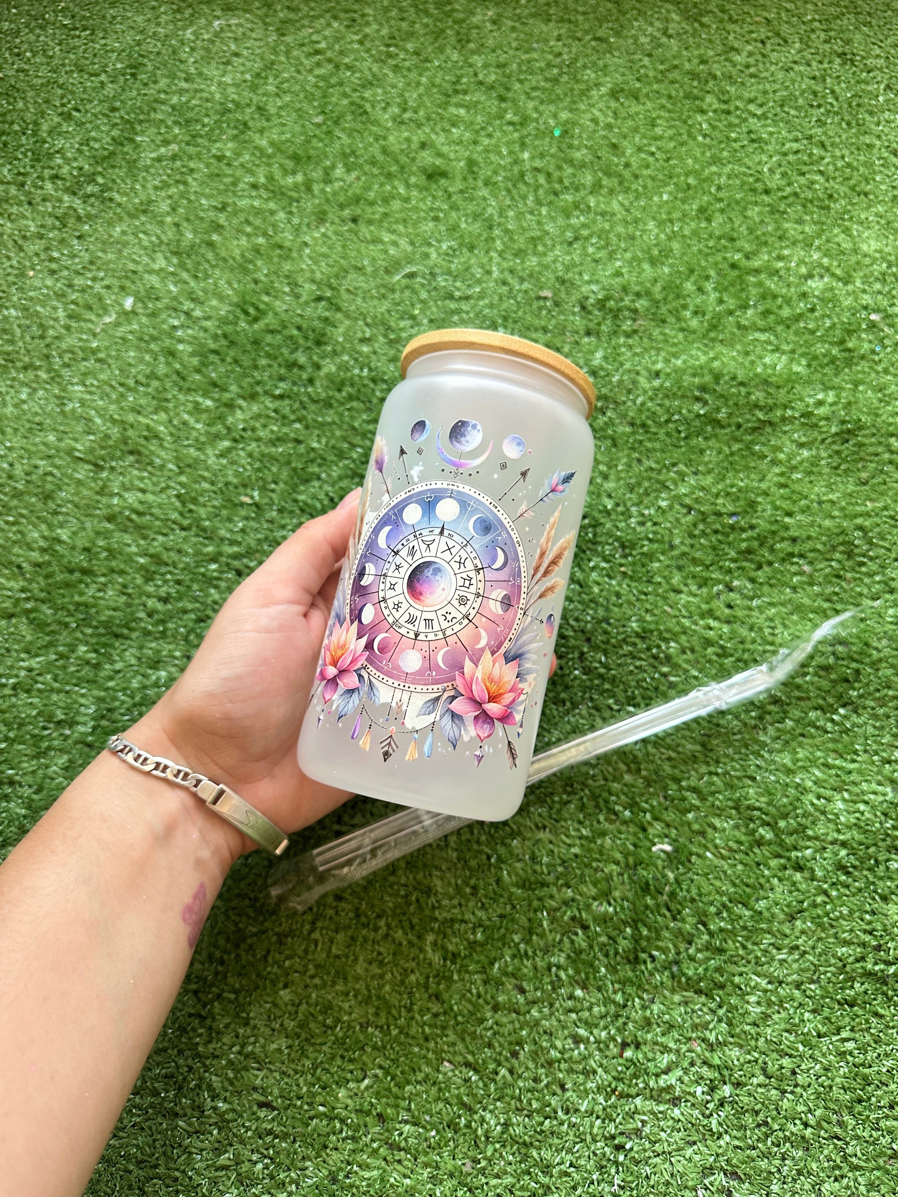 Vaso cristal con tapa y cañita