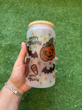 Vaso cristal con tapa y cañita halloween