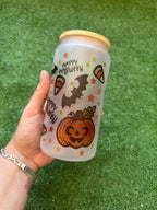 Vaso cristal con tapa y cañita halloween