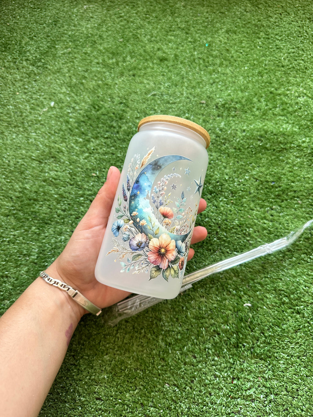 Vaso cristal con tapa y cañita