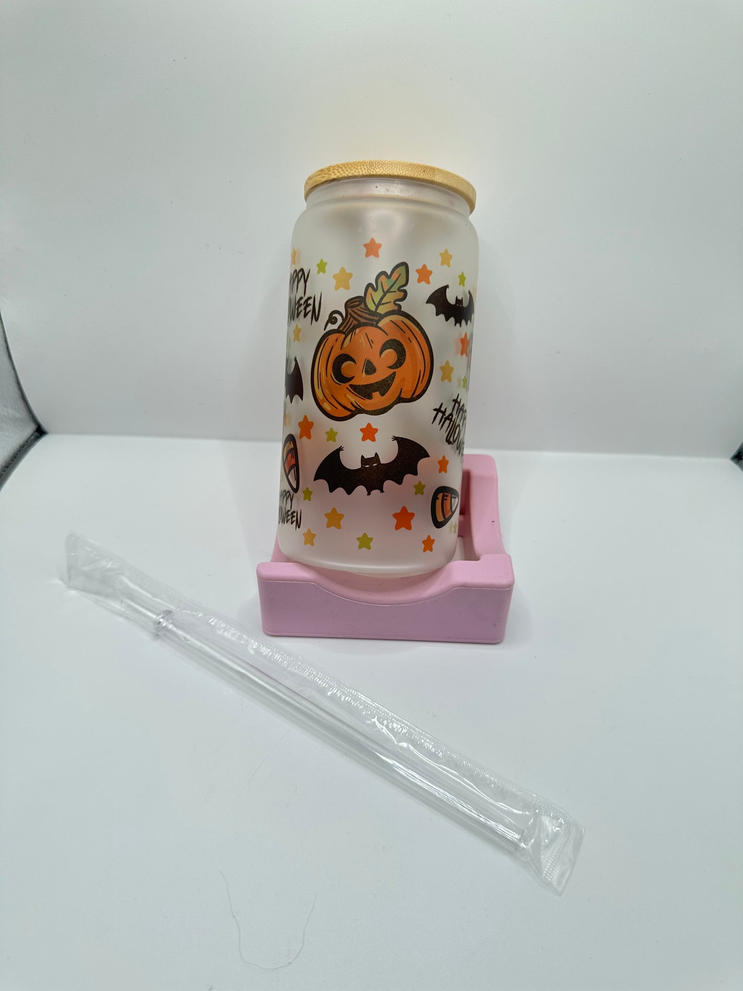 Vaso con tapa y cañita halloween