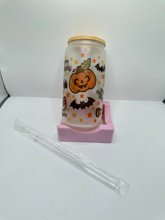 Vaso con tapa y cañita halloween