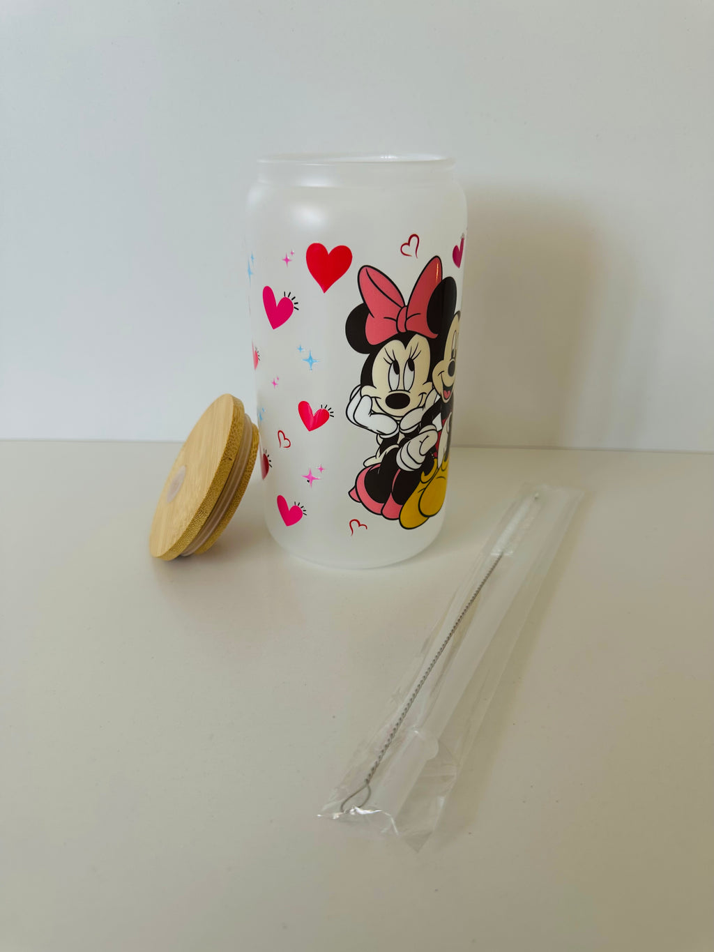 Vaso cristal con tapa y cañita