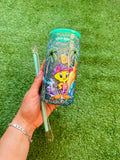 Vaso shaker con tapa y cañita